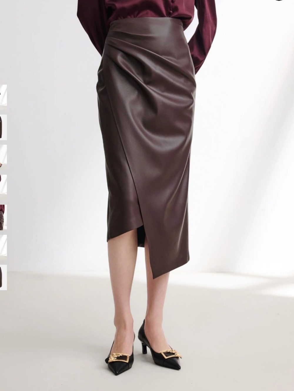 EP Yaying Leather Chic & Elegant Bodycon Skirt Brown Sz 4 NEW $290